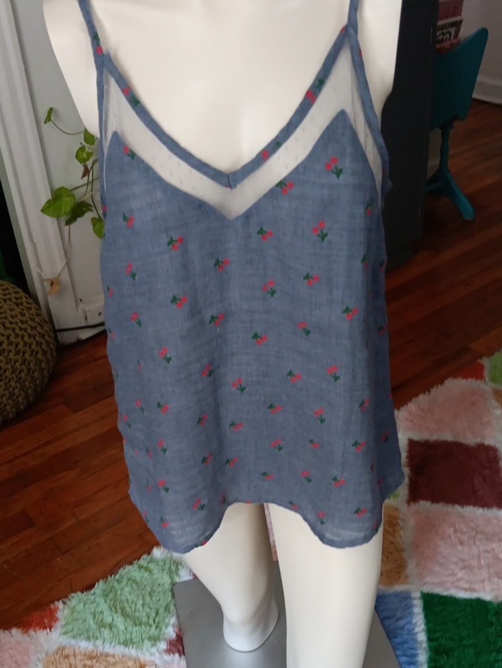 Amaryllis Blue Camisole with Red Floral Pattern